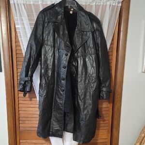 Vintage Black Leather Trench Coat